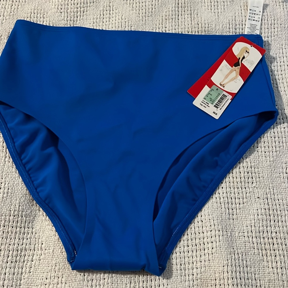 Spanx, electric blue, mid waisted bathing, suit bottoms. Brand new with tag.